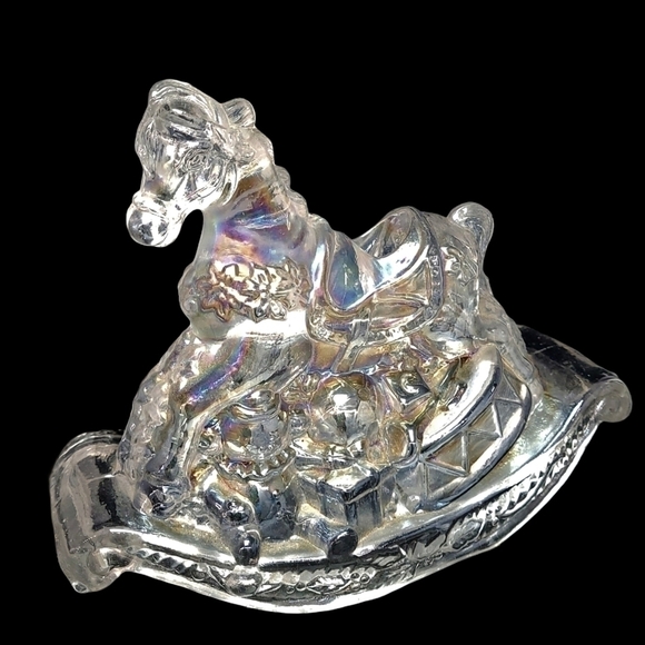 Vintage Clear iridescent carnival glass rocking horse candlestick/ taper holder - Picture 3 of 8